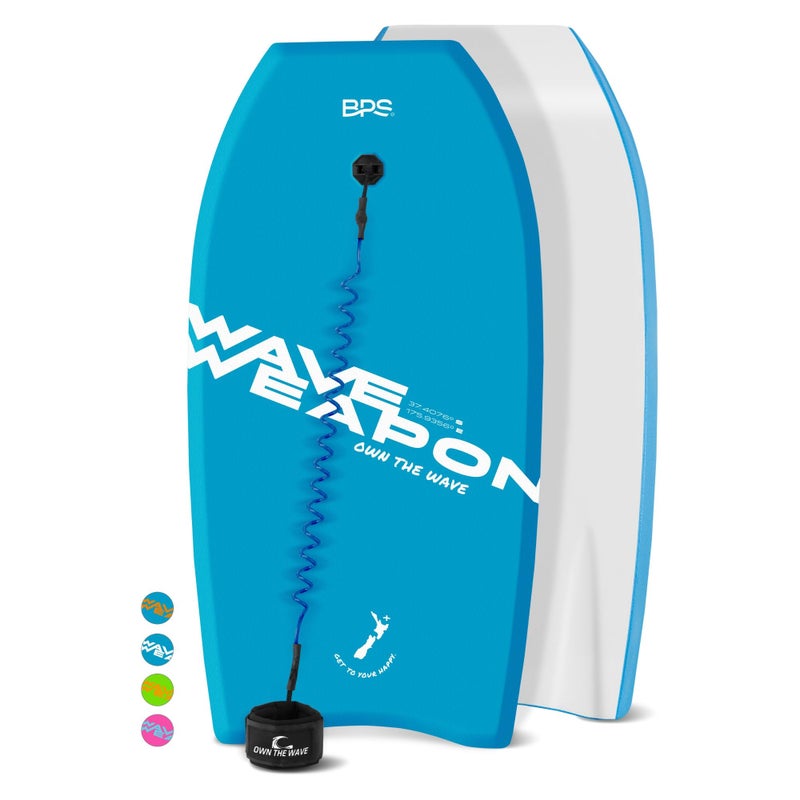 Own The Wave 41" Body Board for Kids and Adults - HDPE Slick Bottom & EPS Core - Lightweight Body-Board for Beach and Surfing - Comes with Coiled Arm Leash and Fin Leash (Blue & Orange) - Image 1
